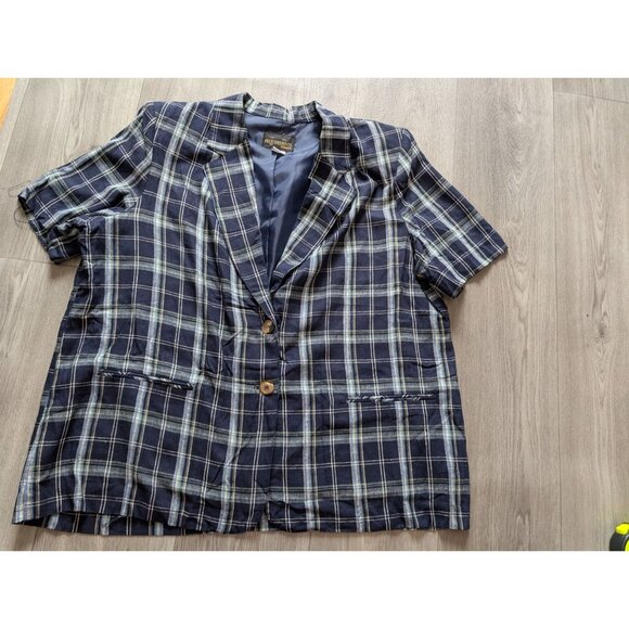 Requirements Plaid Womens Short-Sleeve Blazer Size 20W Blue White - Picture 3 of 7